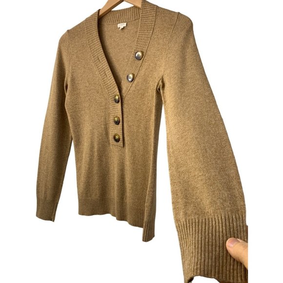 Womens J Crew Lightweight Tan V-neck Sweater Small Cashmere Blend 6609 LS GUC - Picture 4 of 10
